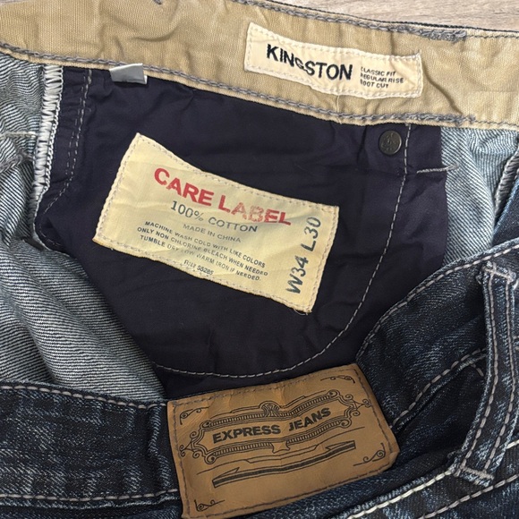 Express Men's Dark Blue Kingston Classic Fit Regular Rose Boot Cut Jeans 34 X 30 - Picture 3 of 5